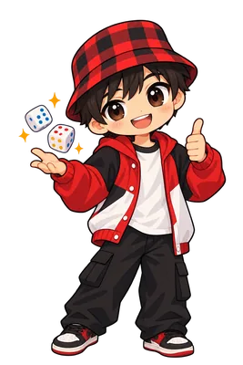 Personaje chibi con dados